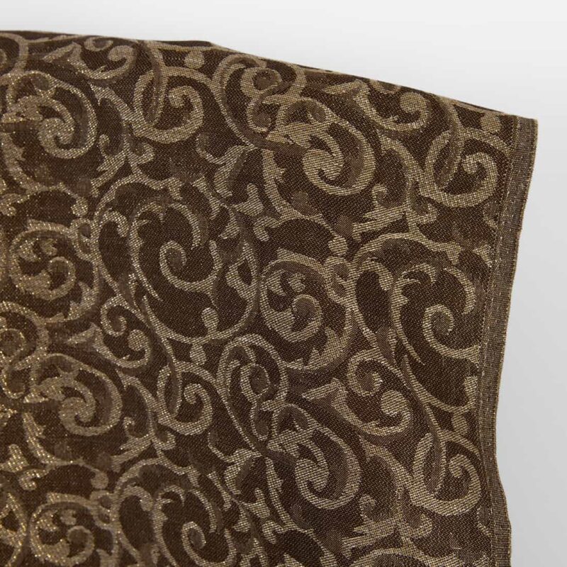 Linen cotton fabric brown and natural jacquard gold lurex