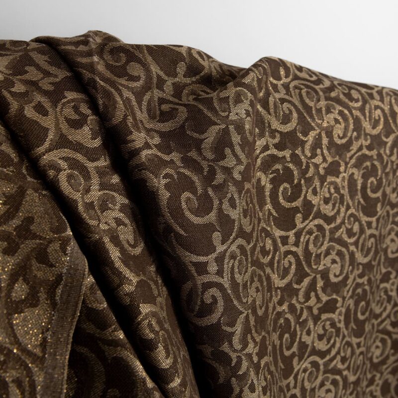 Linen cotton fabric brown and natural jacquard gold lurex