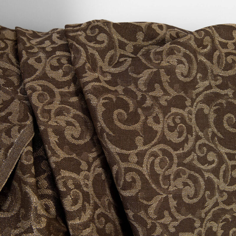 Linen cotton fabric brown and natural jacquard gold lurex