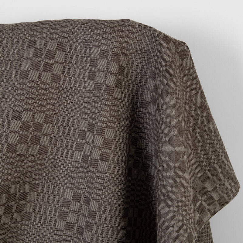 Linen cotton fabric dark brown and beige twill checks