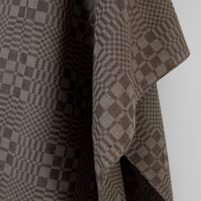 Linen cotton fabric dark brown and beige twill checks