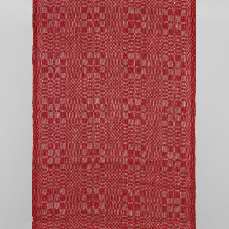 Narrow linen fabric red and natural twill checks 3 Narrow linen fabric red and natural twill checks