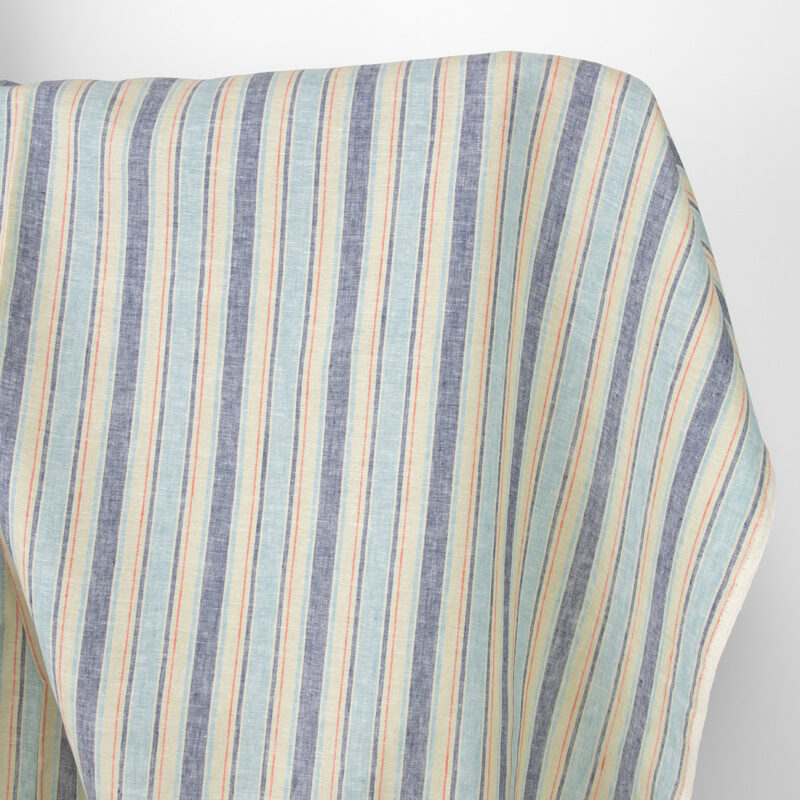 Linen fabric vanilla bluish stripes
