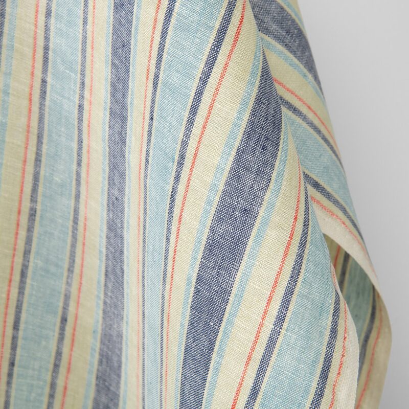 Linen fabric vanilla bluish stripes