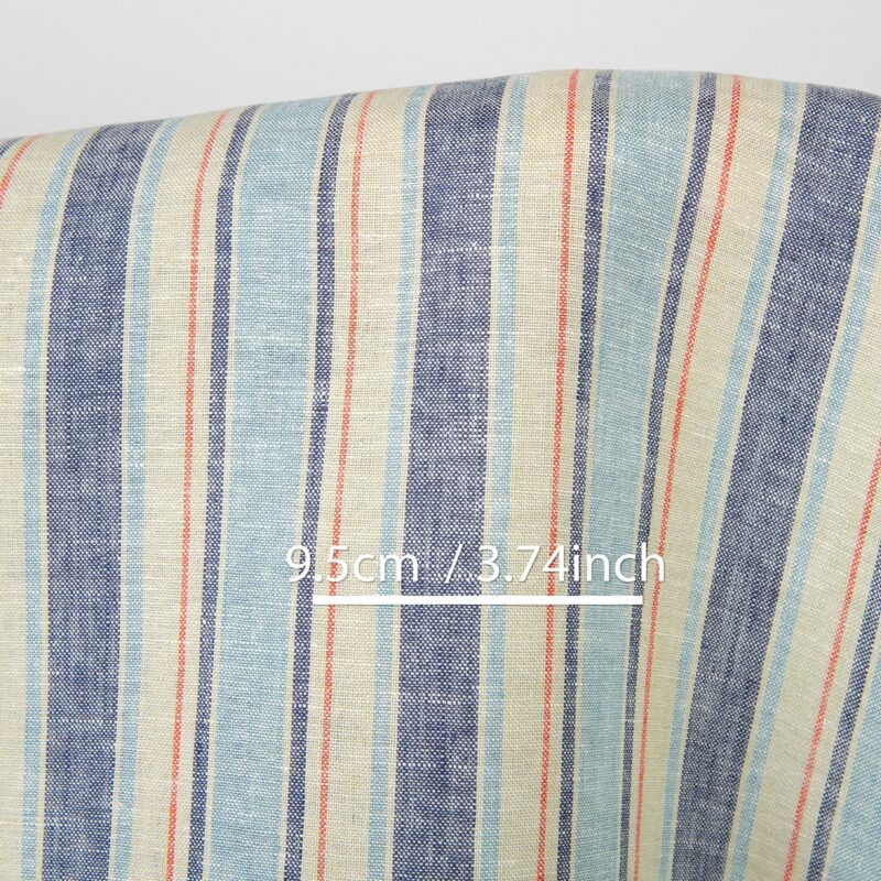 Linen fabric vanilla bluish stripes