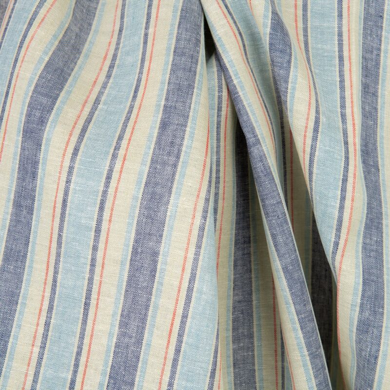 Linen fabric vanilla bluish stripes
