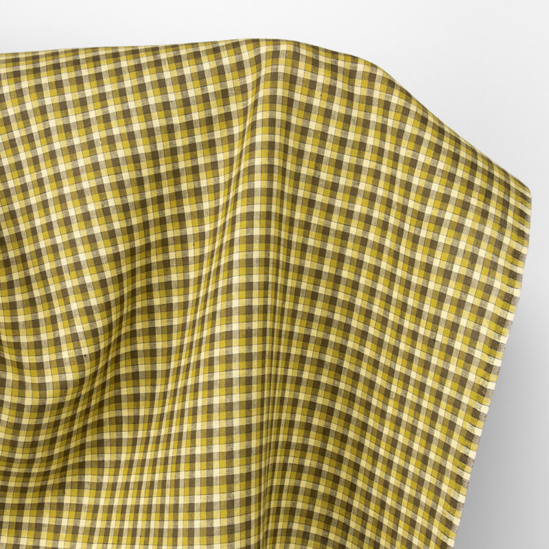 Linen fabric yellow green checks