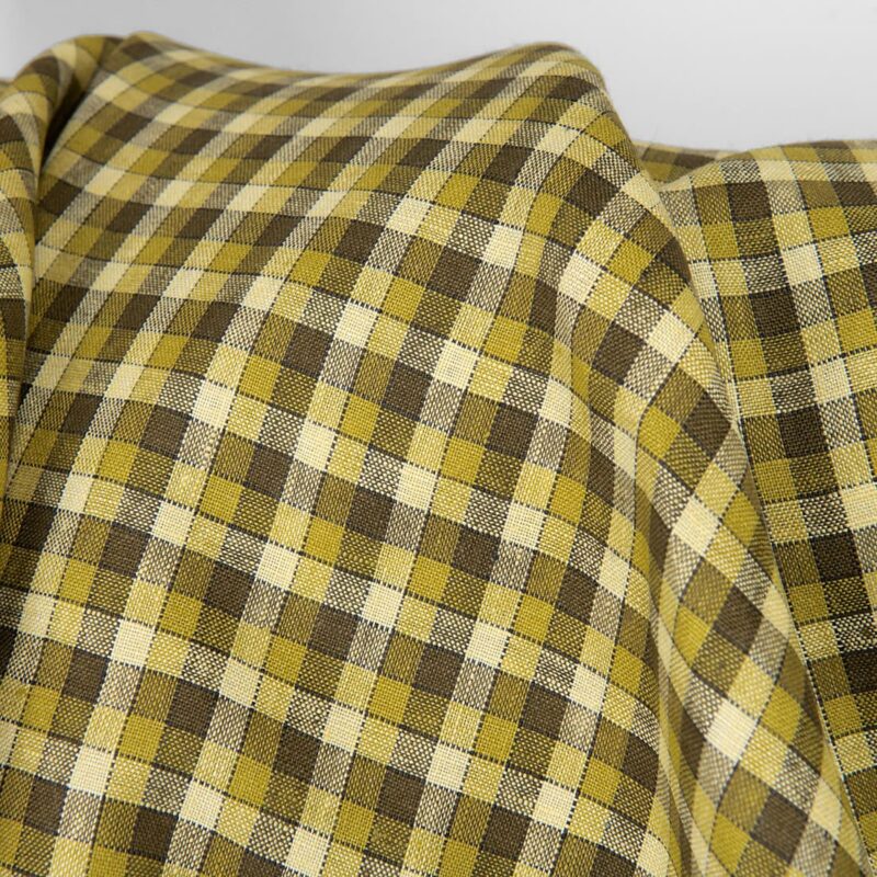 Linen fabric yellow green checks