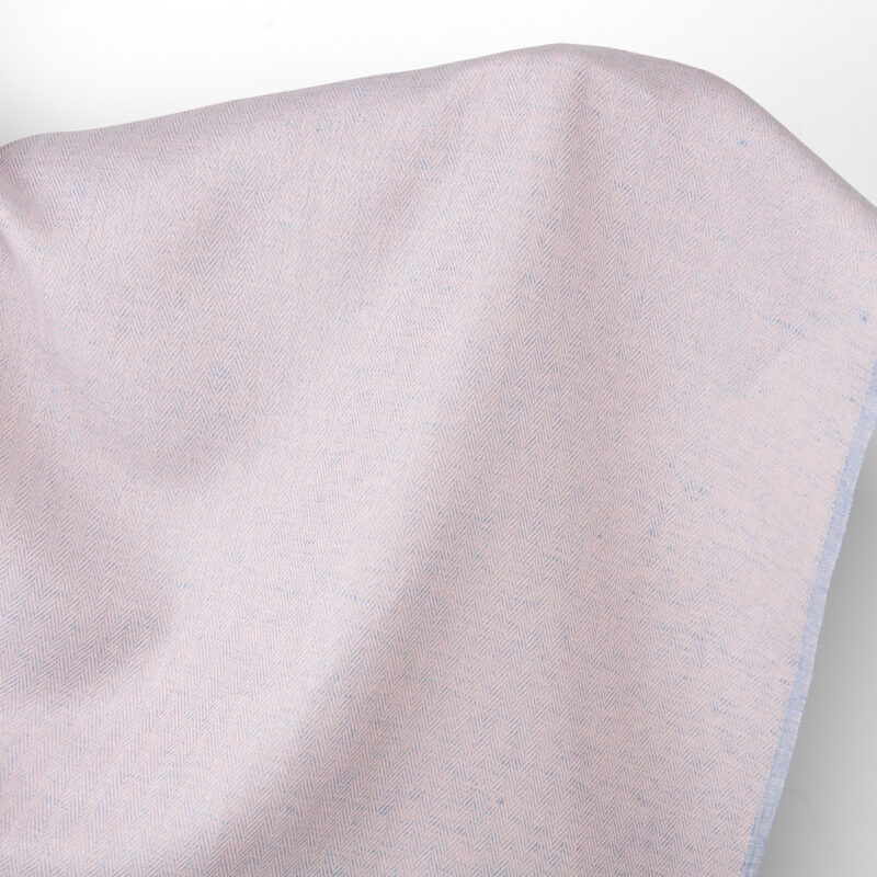 Linen cotton fabric light pink and pale blue herringbone