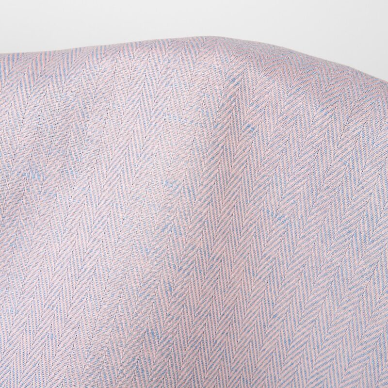Linen cotton fabric light pink and pale blue herringbone