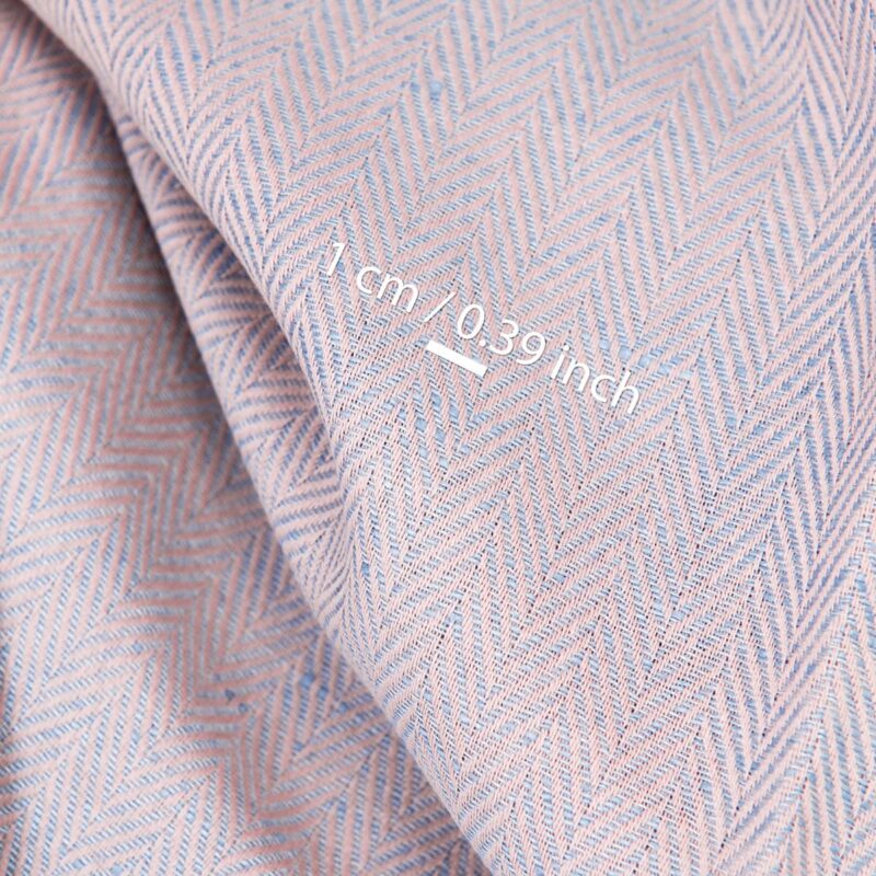 Linen cotton fabric light pink and pale blue herringbone