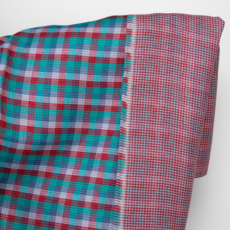 Linen fabric double sided checks red green blue