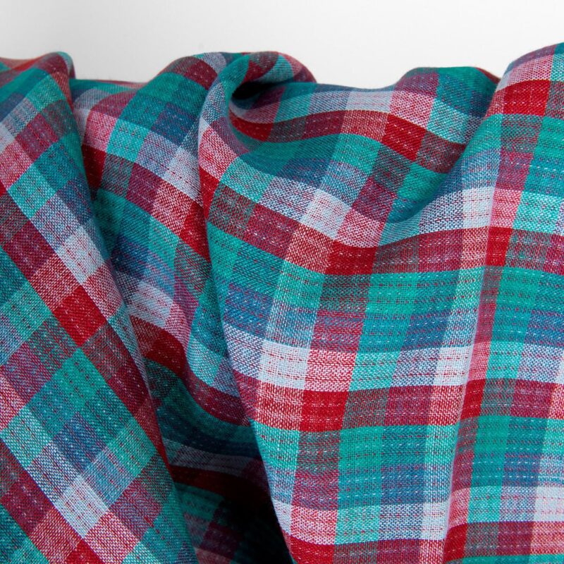 Linen fabric double sided checks red green blue