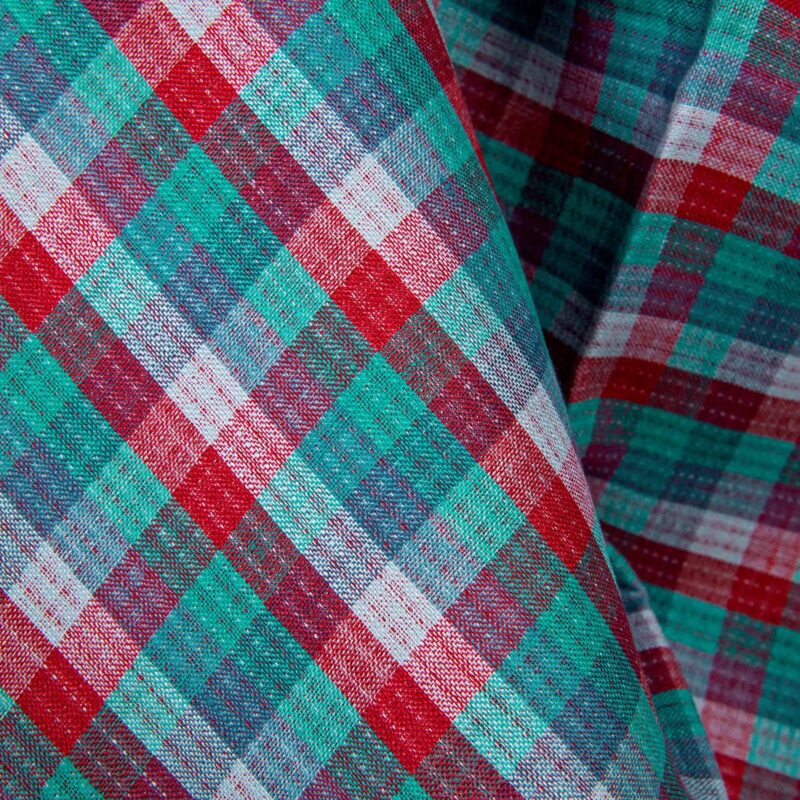 Linen fabric double sided checks red green blue