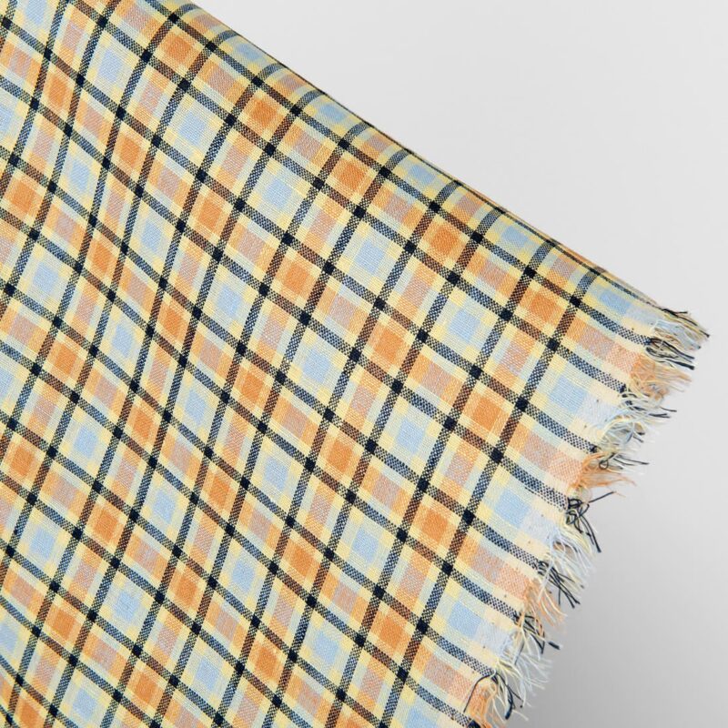Linen fabric orange and pale blue checks