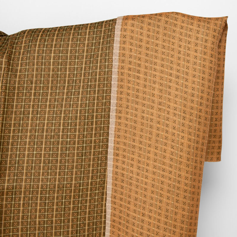 Linen fabric double sided brown and clay checks
