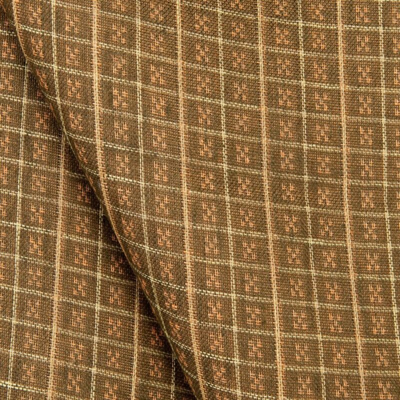Linen fabric double sided brown and clay checks