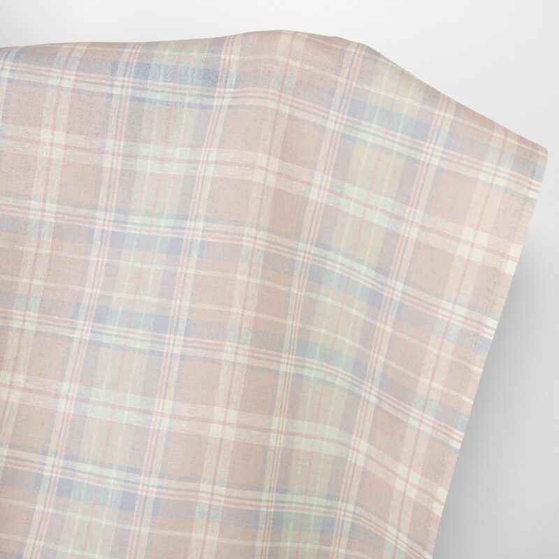 Linen fabric pink pastel checks