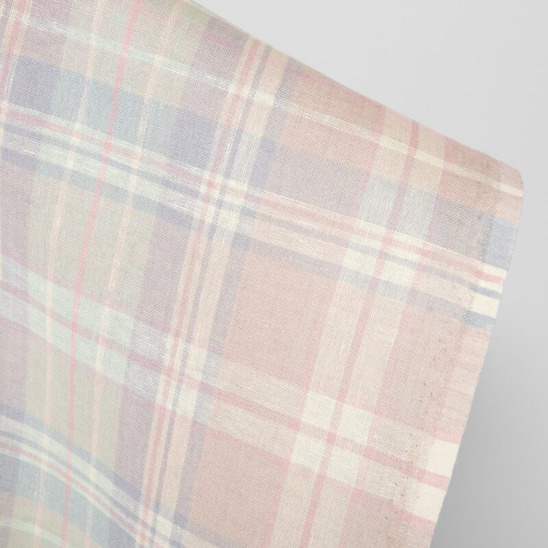 Linen fabric pink pastel checks