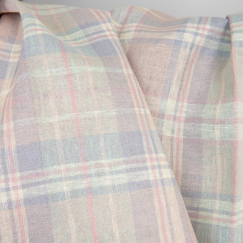 Linen fabric pink pastel checks