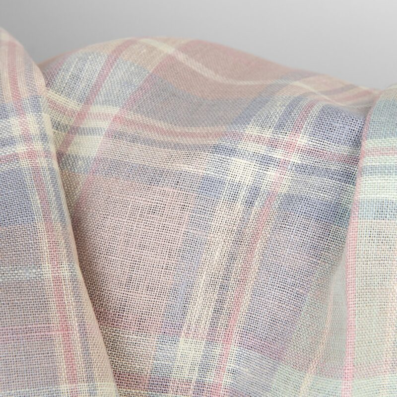 Linen fabric pink pastel checks