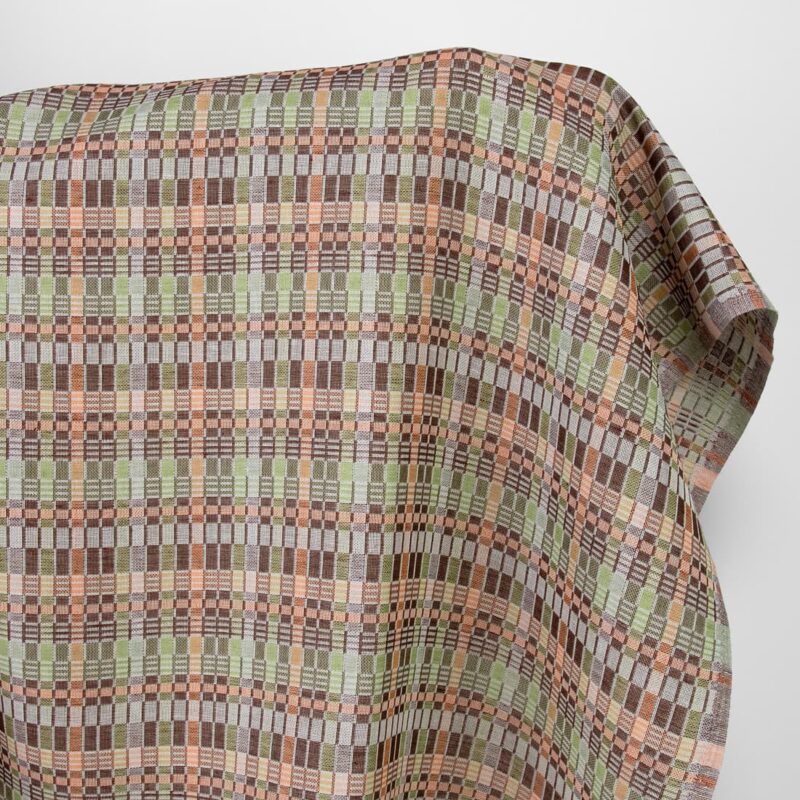 Linen cotton fabric multicolour brown green checks