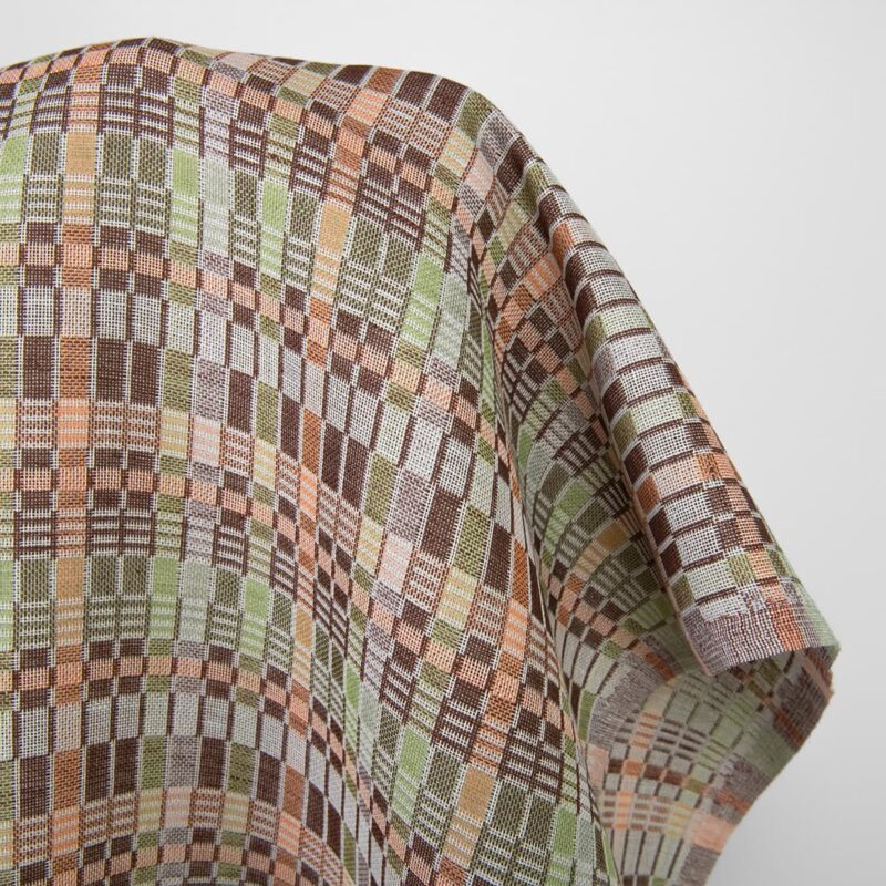 Linen cotton fabric multicolour brown green checks