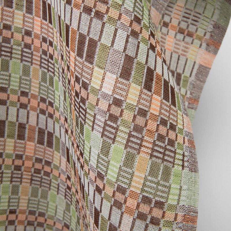 Linen cotton fabric multicolour brown green checks