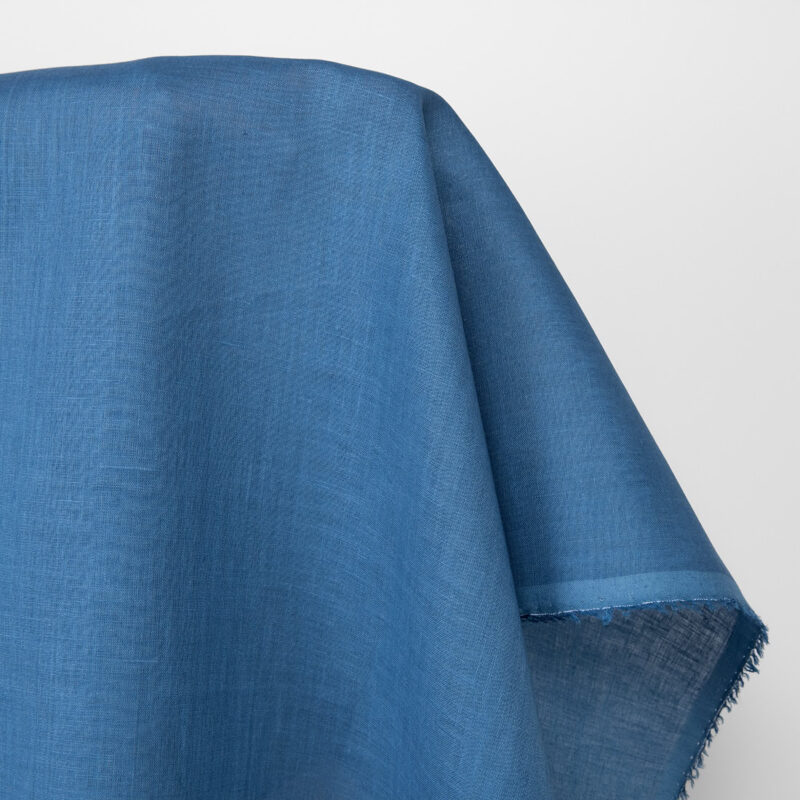 Linen fabric plain medium blue