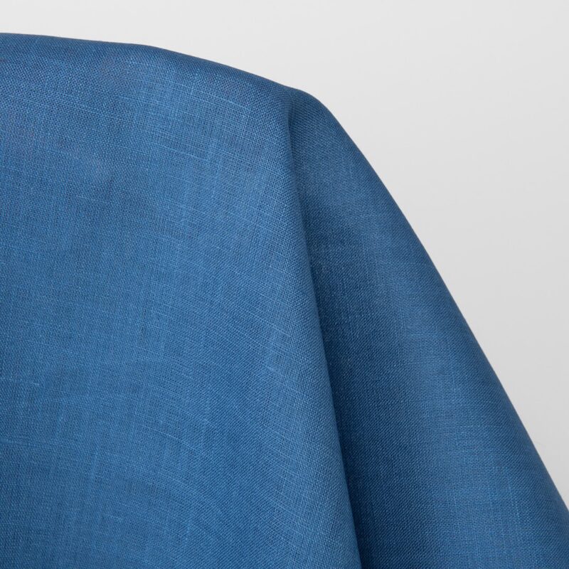 Linen fabric plain medium blue