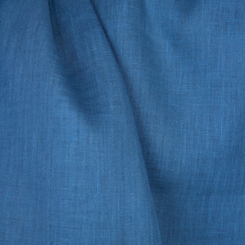 Linen fabric plain medium blue