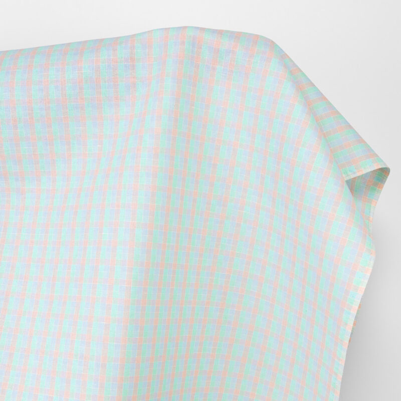 Linen cotton fabric bright pastel checks
