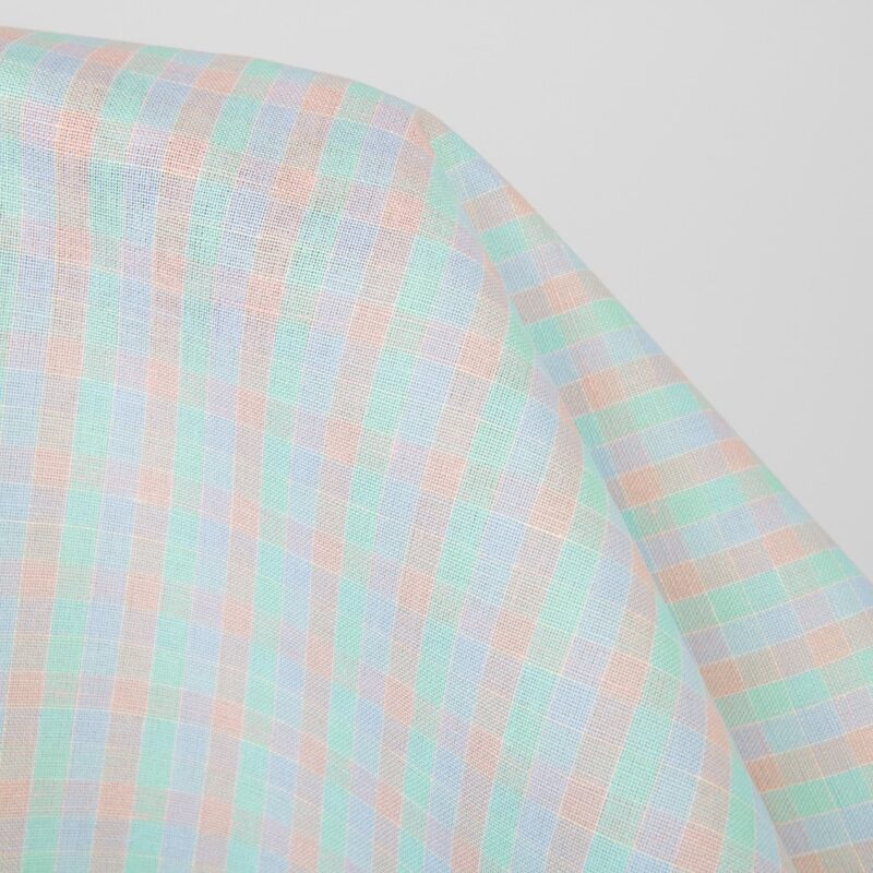 Linen cotton fabric bright pastel checks