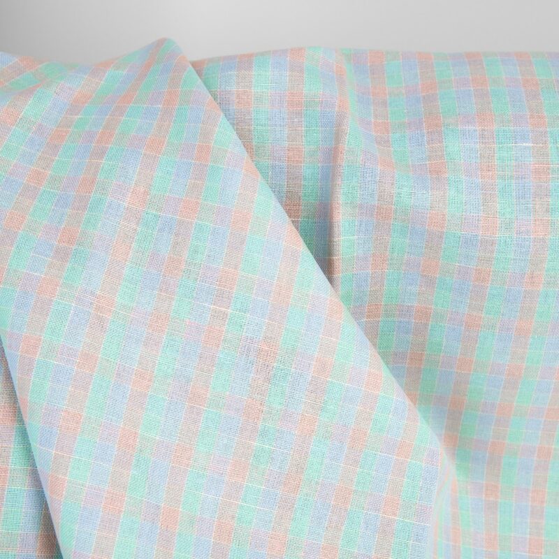 Linen cotton fabric bright pastel checks