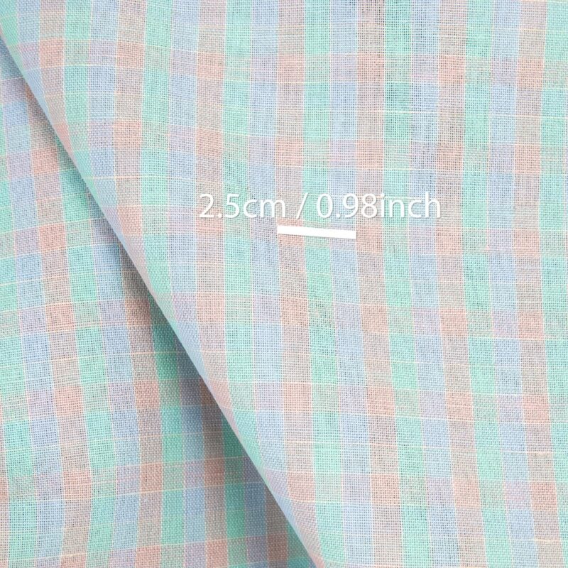 Linen cotton fabric bright pastel checks