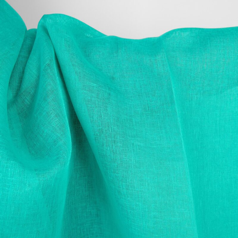 Linen fabric sheer bright turquoise green