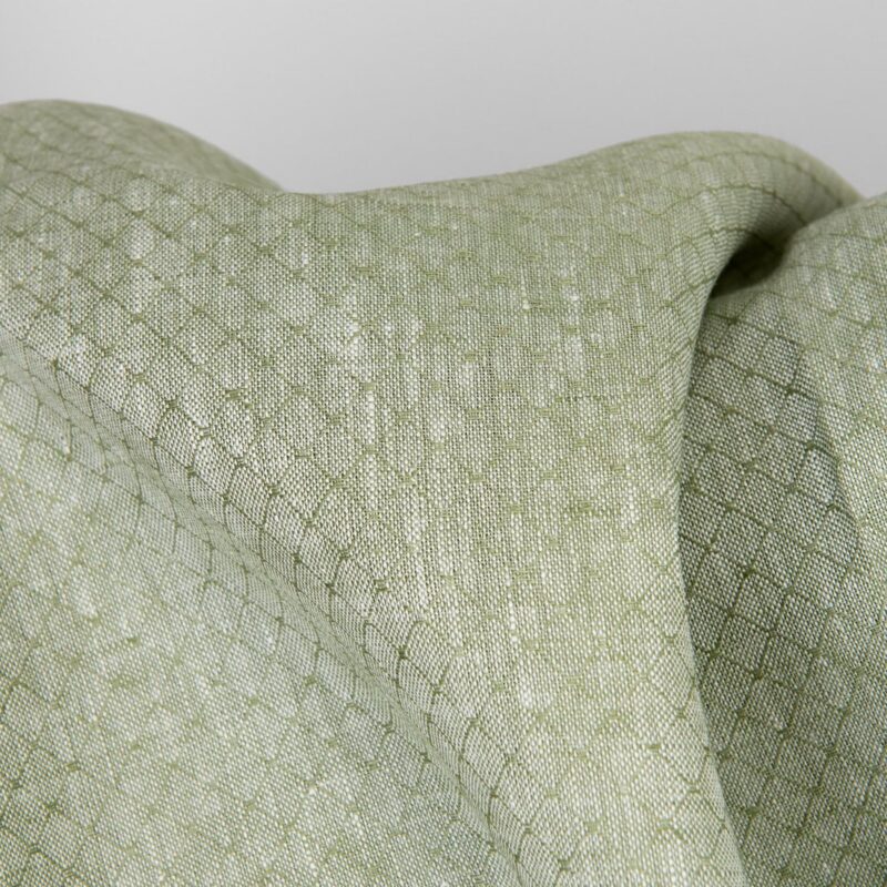 Linen fabric pale sage green diamond pattern