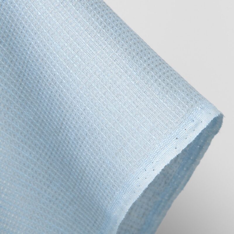 Linen fabric pale grey blue waffle