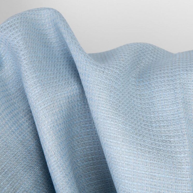 Linen fabric pale grey blue waffle