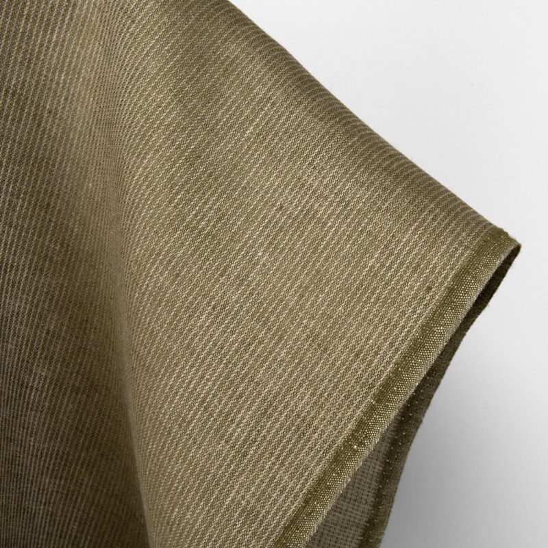 Linen fabric moss brown striped