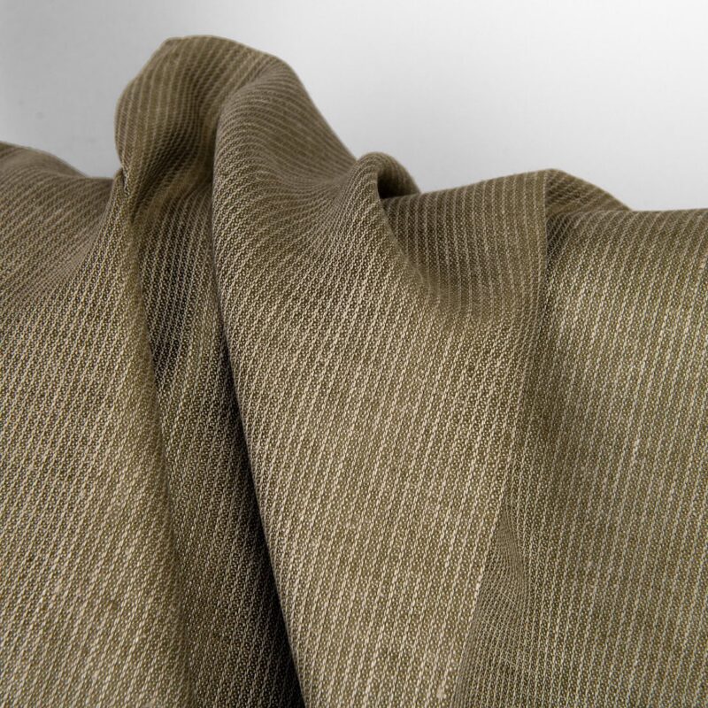 Linen fabric moss brown striped