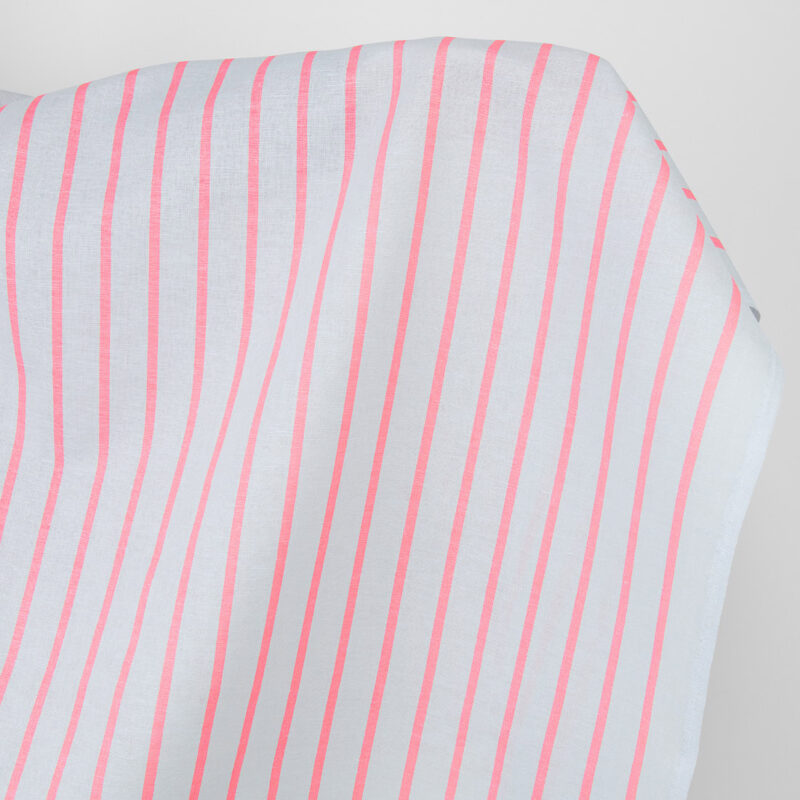 Linen cotton fabric light grey with bright red stripes