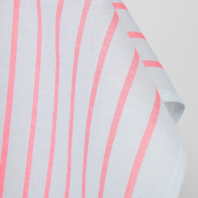 Linen cotton fabric light grey with bright red stripes