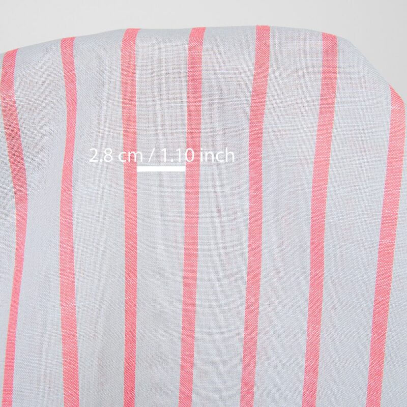 Linen cotton fabric light grey with bright red stripes