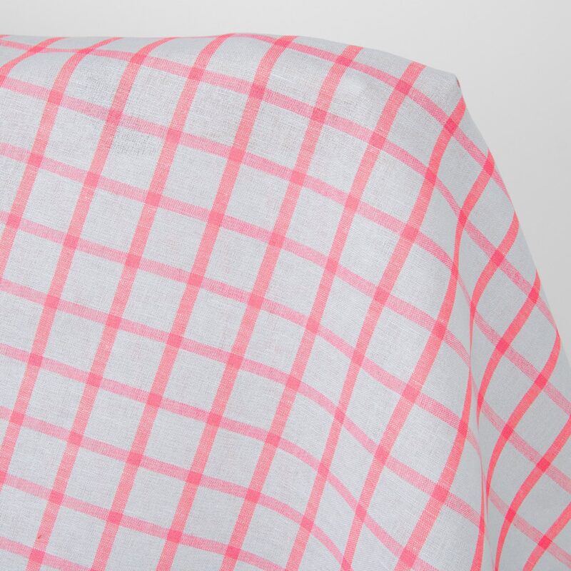 Linen cotton fabric light grey with bright red checks