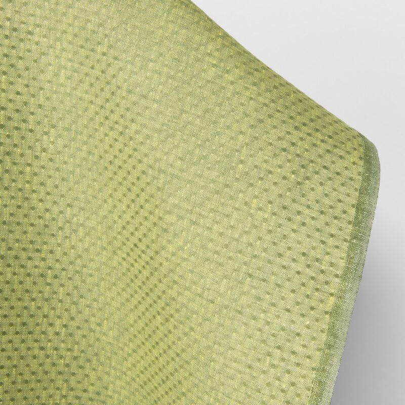 Linen fabric light yellow and green polka dot