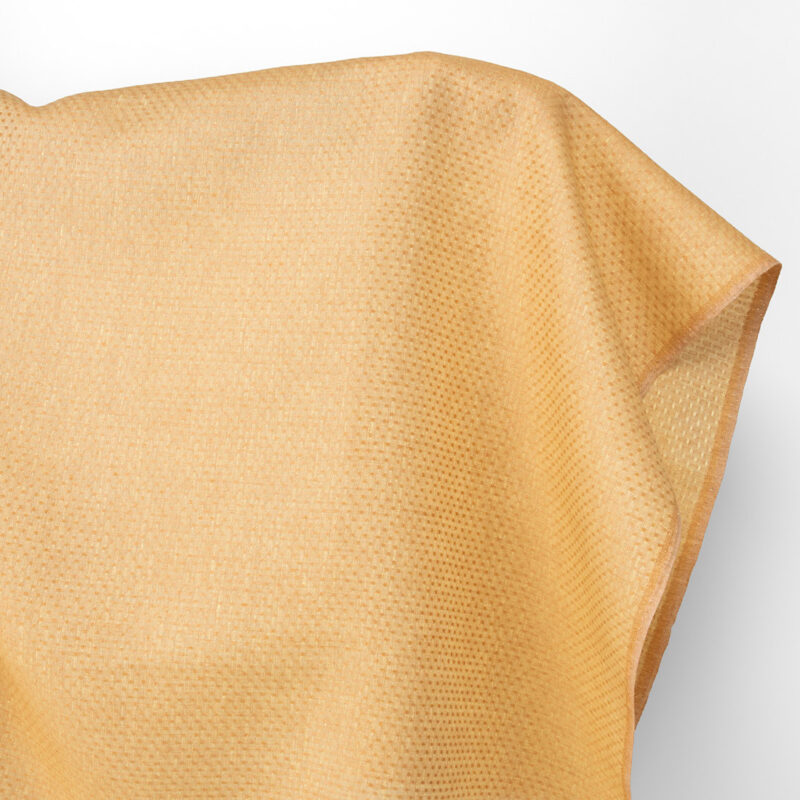 Linen fabric light yellow and clay polka dot