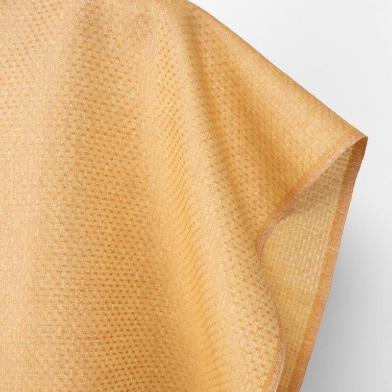 Linen fabric light yellow and clay polka dot