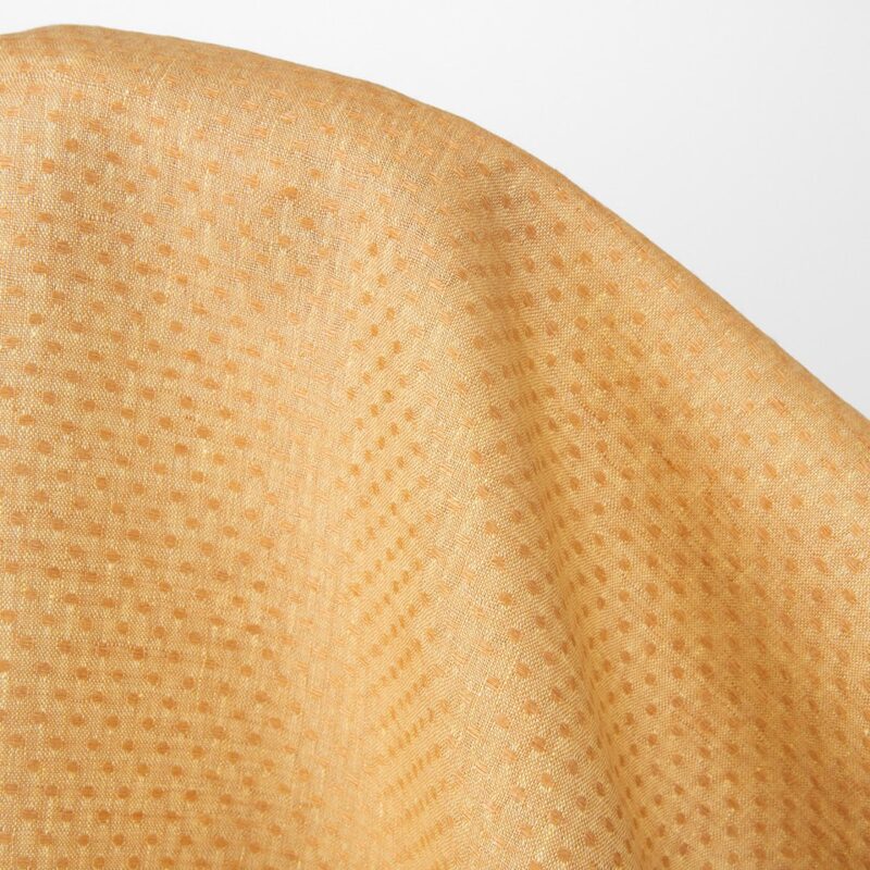 Linen fabric light yellow and clay polka dot
