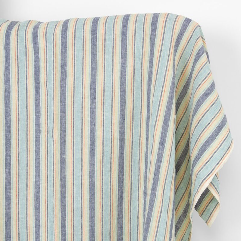 Linen fabric vanilla bluish stripes, washed 5 Linen fabric vanilla bluish stripes, washed